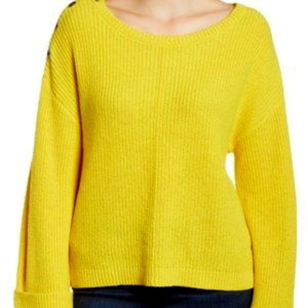 Caslon Cotton Blend Yellow Sweater - Fully Unbuttonable Shoulder